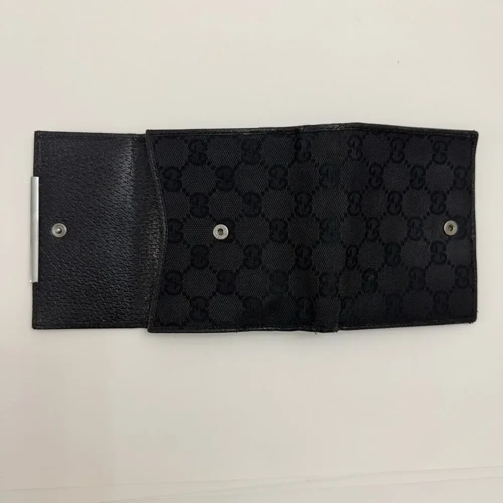 Gucci Double Sided Canvas GG Logo Leather Trim Bifold Wallet Black - Picture 5 of 15